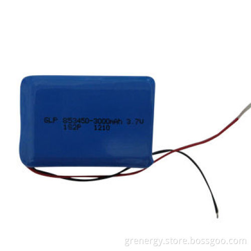 3.7V 3000mAh Lithium Polymer Battery, 853450 1S2P, UL, CE and RoHS Listed, Prismatic Shape